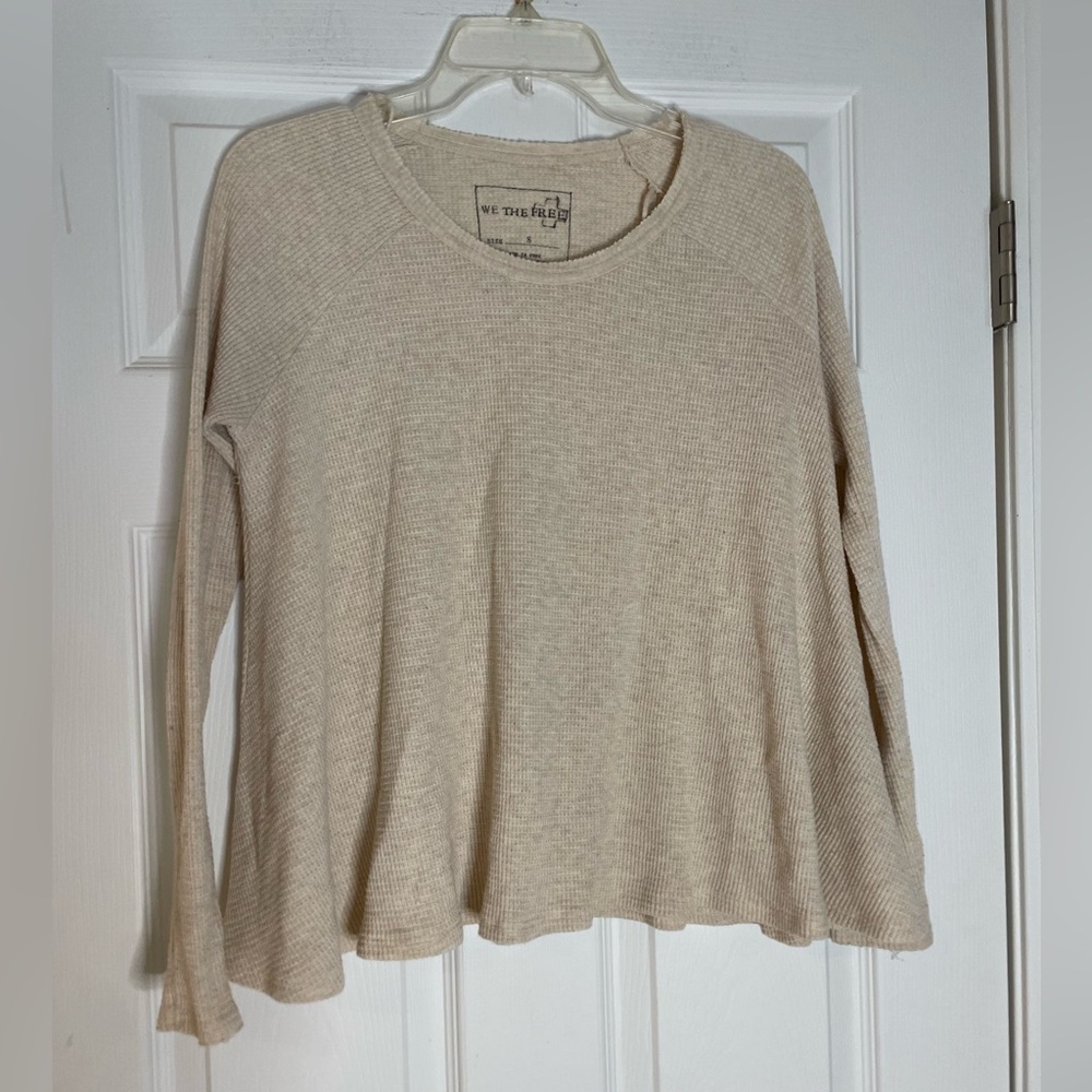 We The Free Oatmeal Beige Thermal Waffle Knit Long Sleeve Shirt - Small